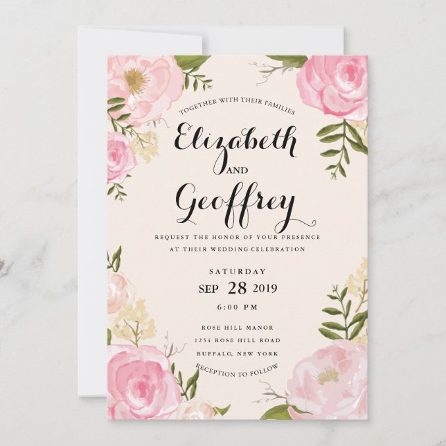 Convite floral do casamento do rosa moderno do (Frente)