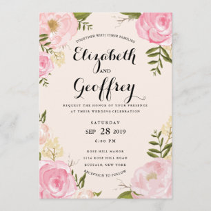 Convite floral do casamento do rosa moderno do