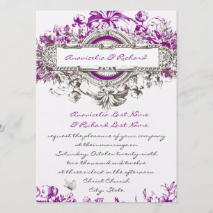 Convite floral do casamento do vintage roxo do