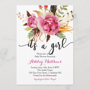 Convite floral do chá de fraldas das penas florai