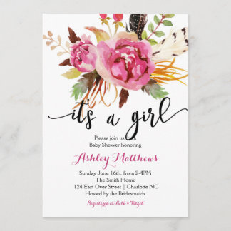 Convite floral do chá de fraldas das penas florais