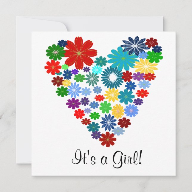 Convite floral do chá de fraldas do coração da cor (Frente)