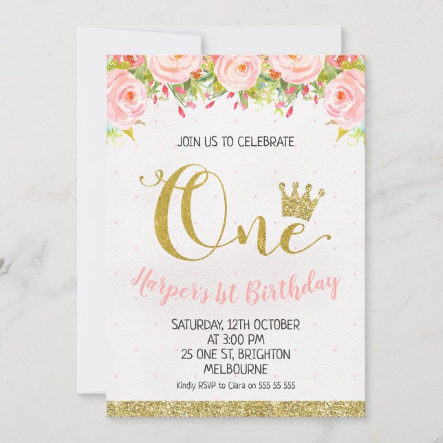 Convite floral do primeiro aniversario da princesa (Frente)