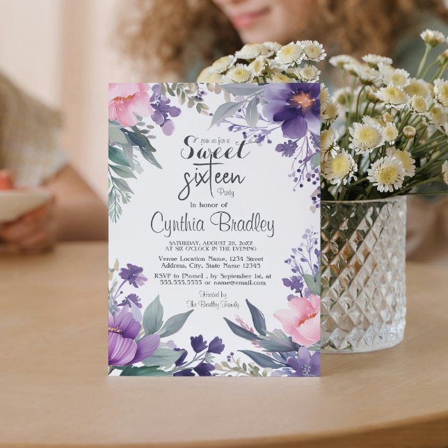 Convite Floral Doce Dezesseis Festas de aniversário (Criador carregado)