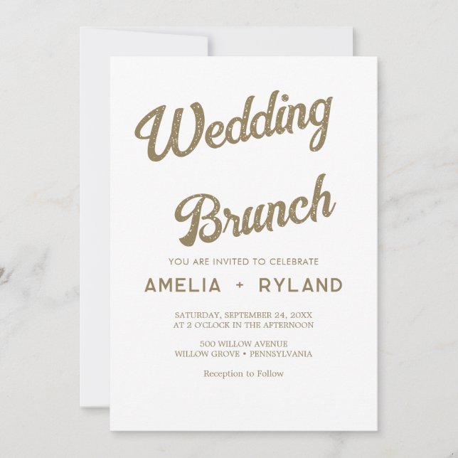 Convite Floral Dourada | Brunch de Casamento Creme e Doura (Frente)