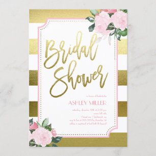 Convite Floral Dourada Faux Foil Chá de panela