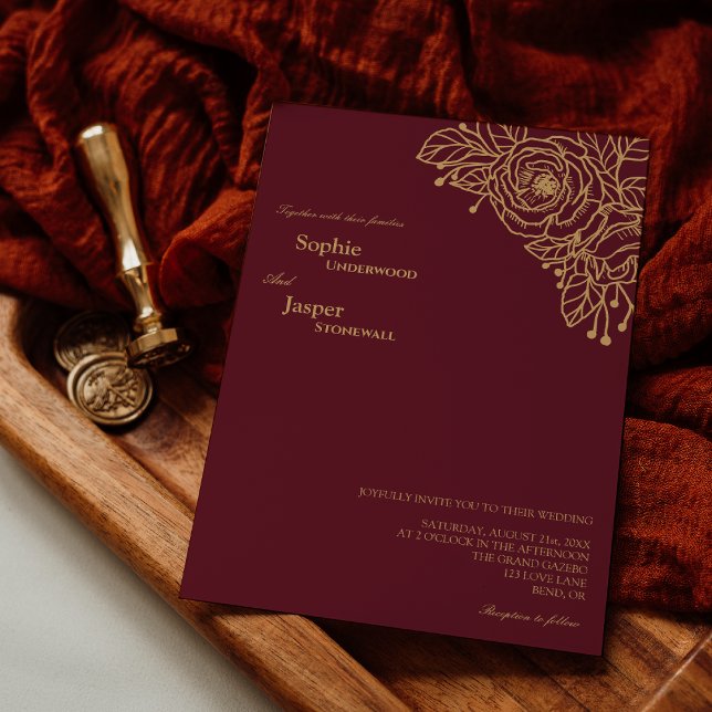 Convite Floral Dourado Burgundy (Criador carregado)