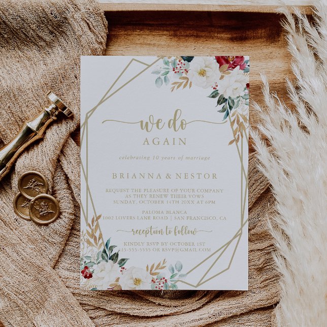 Convite Floral Dourado Clássico Fazemos Novamente Renovaçã (Criador carregado)