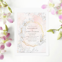 Convite Floral Dourado com Rosa Moderno e Sutil