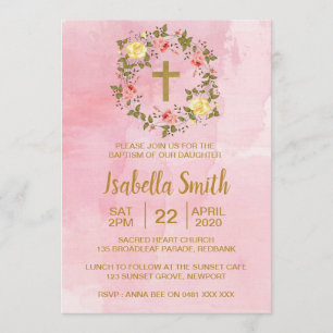 Convite floral Dourado cor-de-rosa do