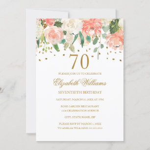 Convite Floral Dourado de Pêssego para 70º Anivers