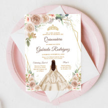 Convite Floral Dourado de Quinceanera