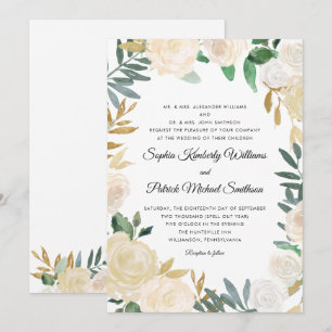 Convite Floral Dourado Elegante hospedagem de todos os p