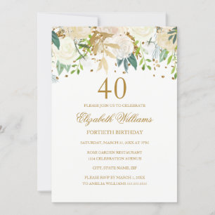 Convite Floral Dourado Elegante para Aniversário d
