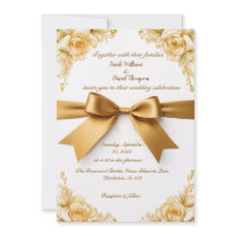 Convite Floral Dourado Elegante para Casamento com