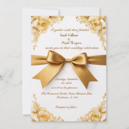 Convite Floral Dourado Elegante para Casamento com