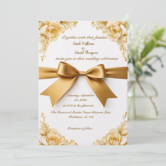 Convite Floral Dourado Elegante para Casamento com