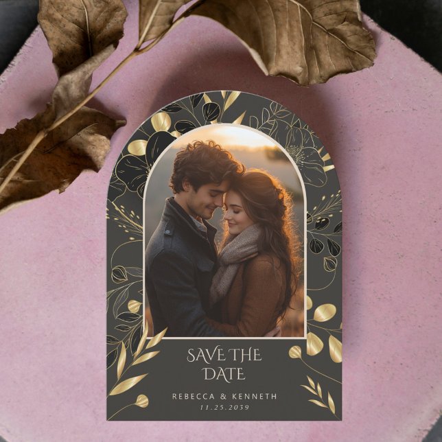 Convite Floral Dourado Luxuoso Foto De Dois Arcos Salva A  (Criador carregado)