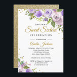 Convite Floral Dourado Roxo Doce 16 Convidados<br><div class="desc">Mais bonito 16 Convites florais na Loja Little Bayleigh!</div>