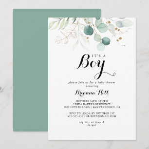 Convite Floral Dourado Rústico É um Chá de fraldas