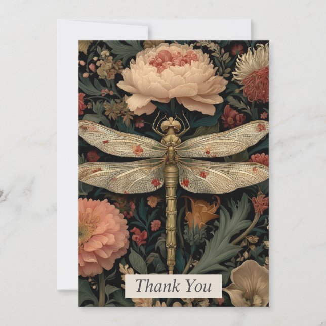 Convite Floral Dragonfly Thank You Card (Frente)