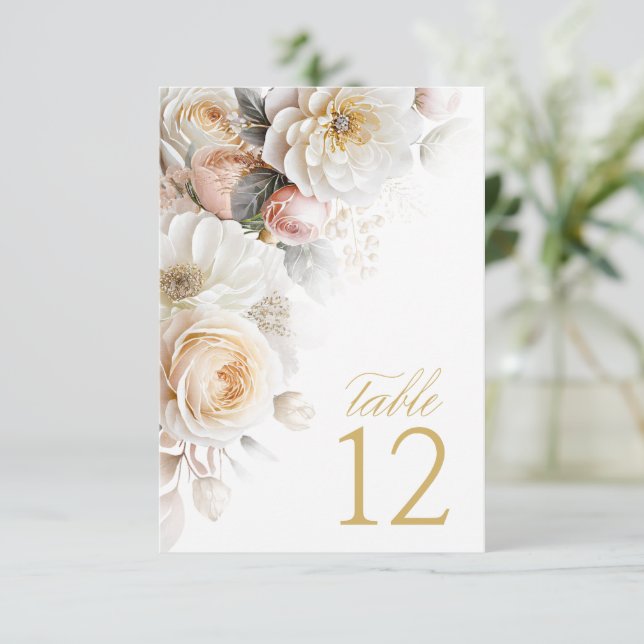 Convite Floral Drama Wedding Table Number White ID1022 (Em pé/Frente)