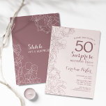 Convite Floral Dusky Pink Surpresa 50ª Festa de aniversári<br><div class="desc">Floral Dusky Pink Surpresa 50º Convite de aniversário. Design boho minimalista com sotaques botânicos e letra de escrita tipográfica. Floral,  carta de convite perfeita para uma na moda fêmea de comemoração surpresa. Pode ser personalizado para qualquer idade.</div>