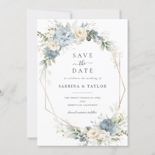Convite Floral Dusty Blue Greenery Casamento Salvar Data
