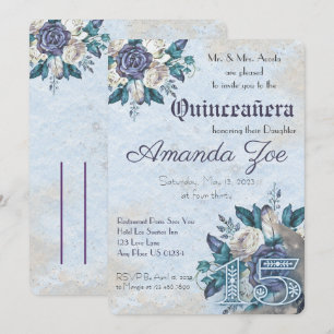 Convite Floral Dusty Blue Mis Quince