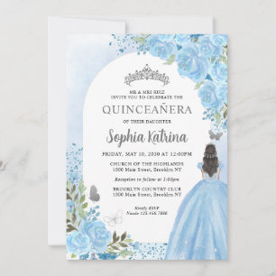 Convite Floral Dusty Blue Princesa Birthday Quinceanera