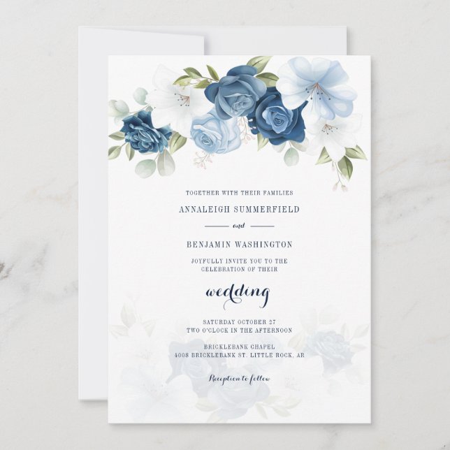 Convite Floral Dusty Blue Wedding (Frente)