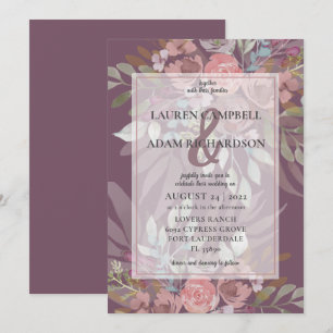 Convite Floral Dusty Burgundy Ampersand Wedding