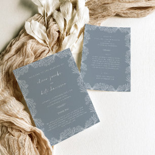 Convite Floral Dusty Frente Azul e Casamento Traseiro