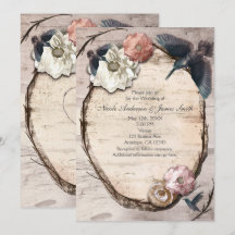 Convite Floral e Beija-flor de Bétula Branca Rústi