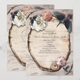 Convite Floral e Beija-flor de Bétula Branca Rústi