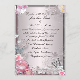 Convite Floral E Borboleta Rosa