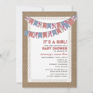 Convite Floral e Gingham Bunting Burlap Garota Inspirada