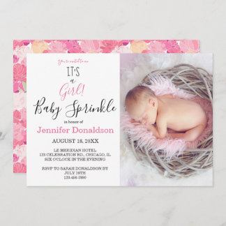 Convite Floral é uma garota! Pink Photo Baby Sprinkle