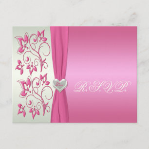 Convite Floral e verde pálido cor-de-rosa com coração R