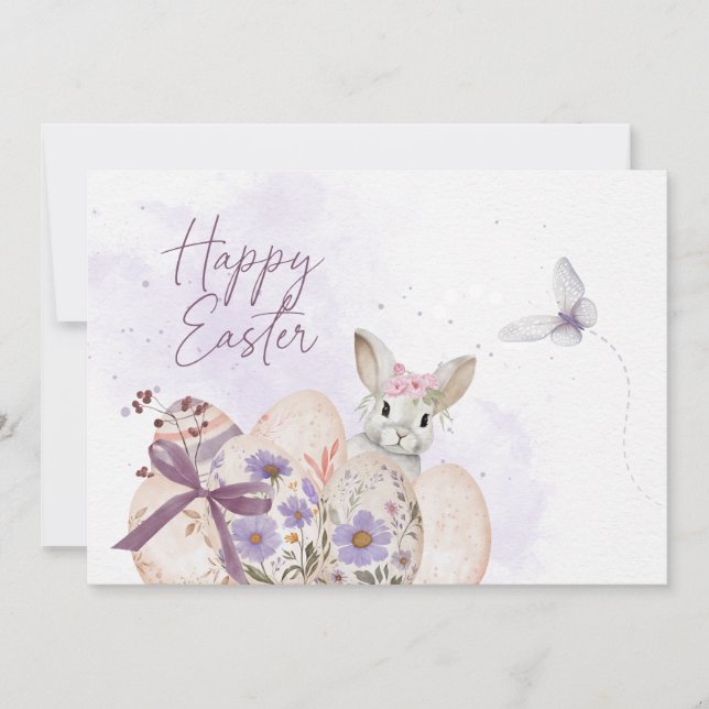 Convite Floral Easter Eggs & Easter Bunny Card (Frente)