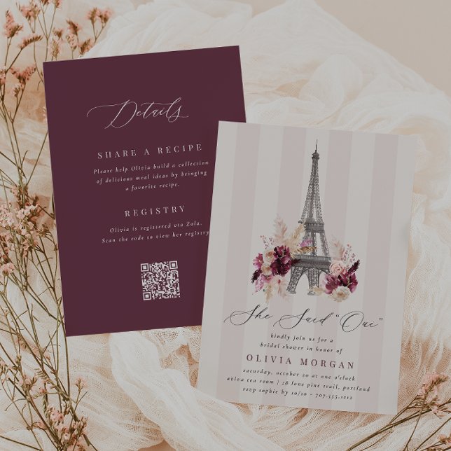 Convite Floral Eiffel Tower Double Sided Bridal Shower (Criador carregado)