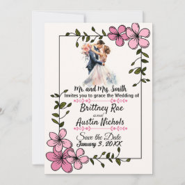 Convite Floral Elegant Couple Wedding Invitation