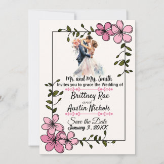 Convite Floral Elegant Couple Wedding Invitation