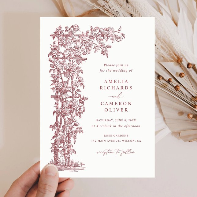Convite Floral Elegant French Rosas Trellis Wedding (Criador carregado)