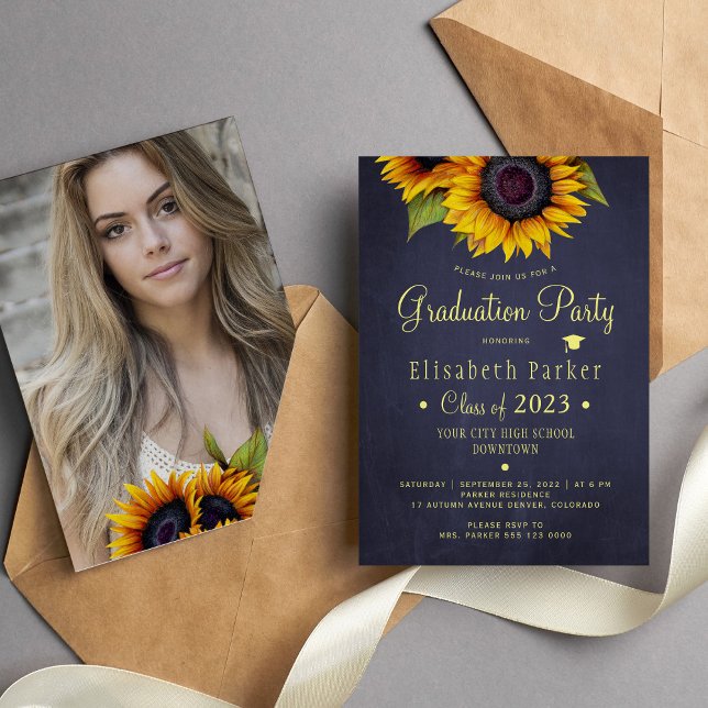 Convite Floral elegant PHOTO rustic graduation party (Criador carregado)