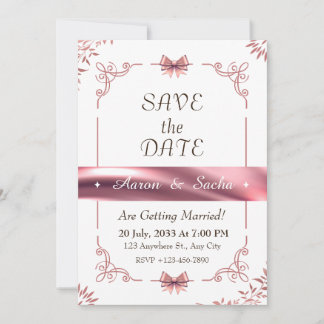 Convite Floral Elegant Save The Date Rose Gold Wedding