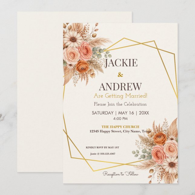 Convite Floral Elegant Simple Botanical Wedding (Frente/Verso)