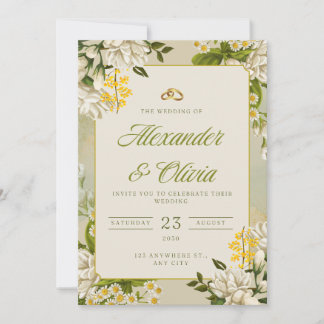 Convite Floral Elegant Wedding Invitation | White & Gold