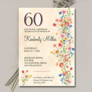 Convite Floral elegante 60 anos flores silvestres 60 anos