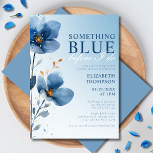 Convite Floral Elegante Algo Chá de panela Azul